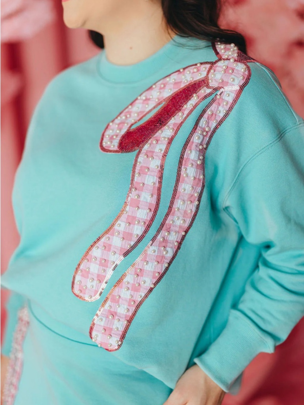 Girly Gingham Bow Sweatshirt